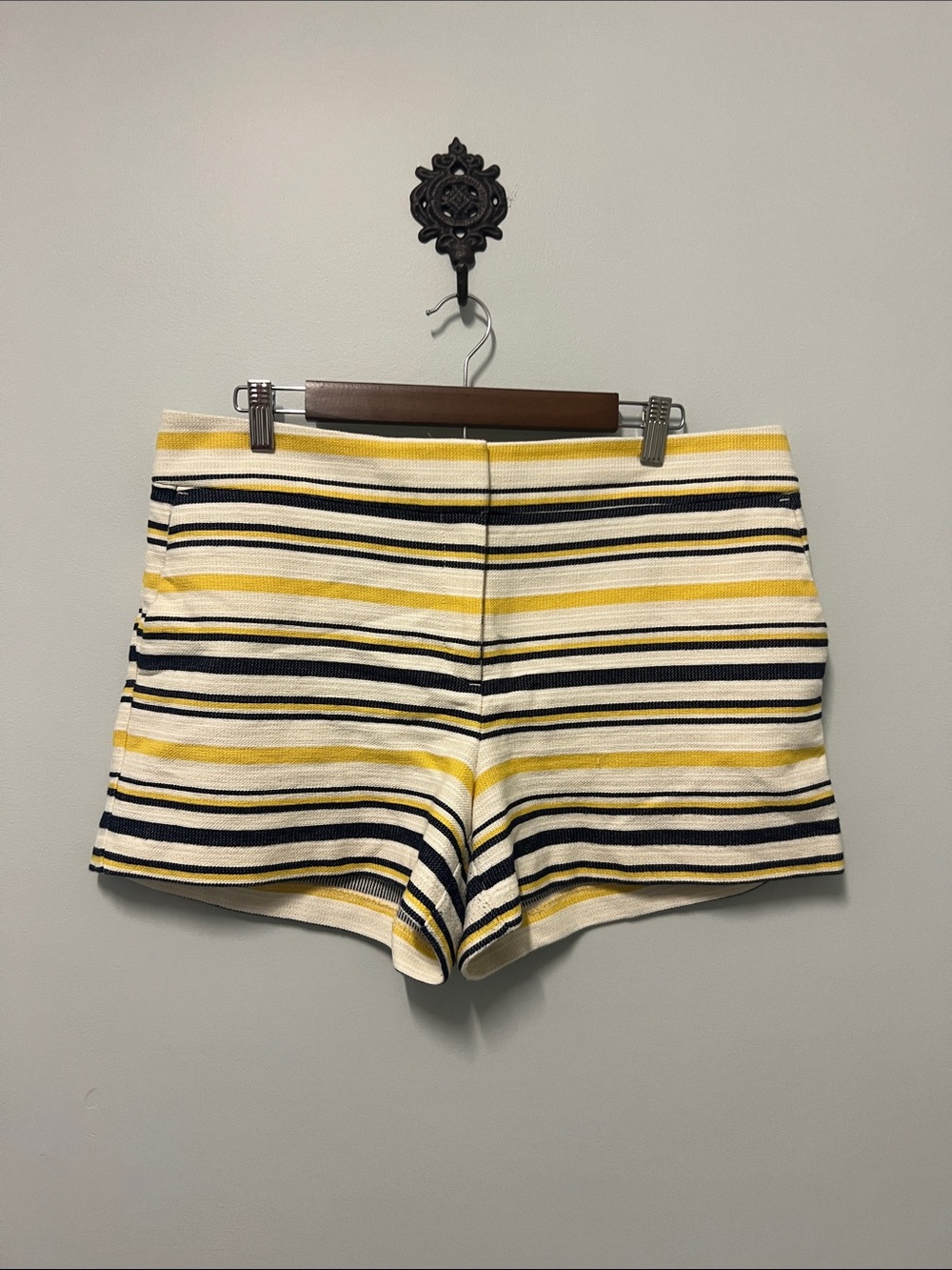 LOFT Classic Textured High-Waist Striped Shorts in Yellow, White & Black Size 12